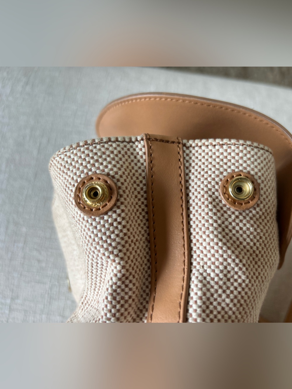 Tory Burch Neutral Canvas Backpack with Tan Leather Trim - Picture 9 of 11